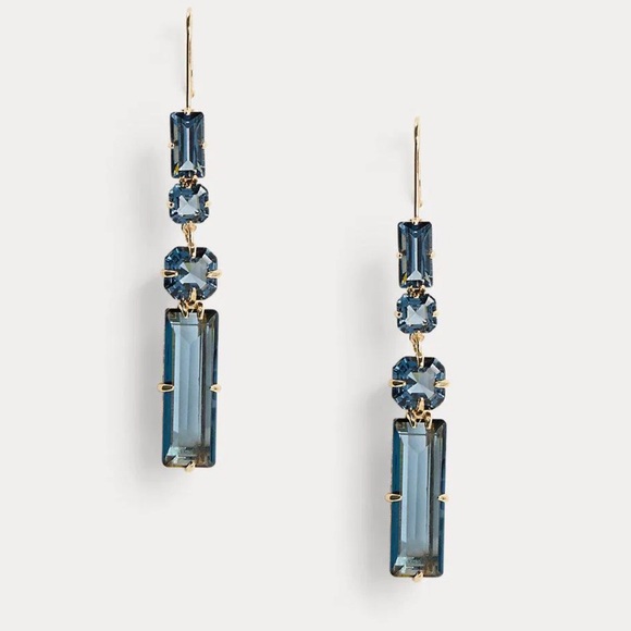 Ralph Lauren Blue and Gold-Tone Stone Linear Earrings - Picture 1 of 7